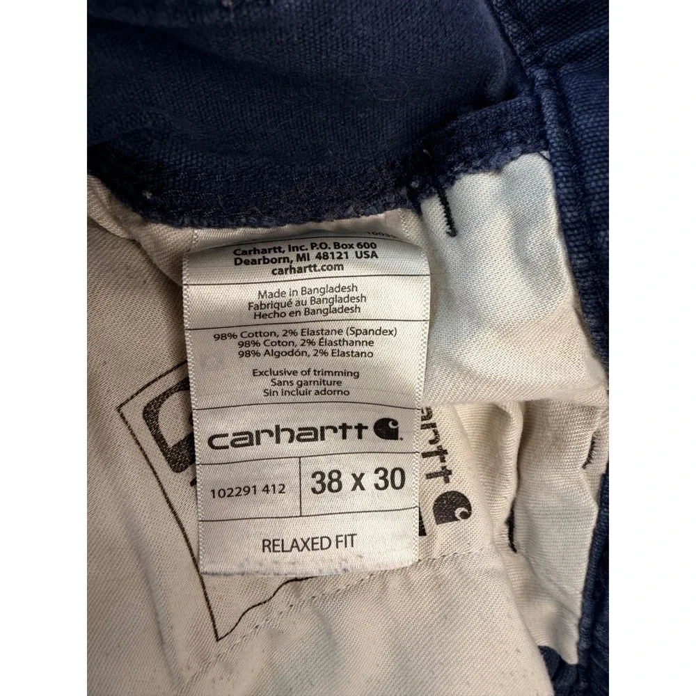 Carhartt Mens 38x30 Relaxed Fit Navy Blue Canvas Workwear Carpenter Pants Faded